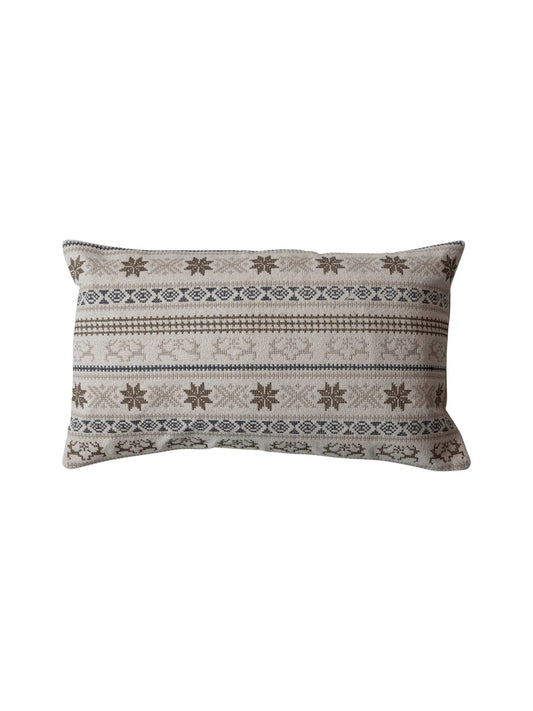 Cotton Embroidered Lumbar Pillow w/ Chambray Back