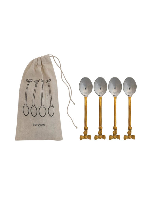 Coffee Spoons with Gold Finish Bow Handles