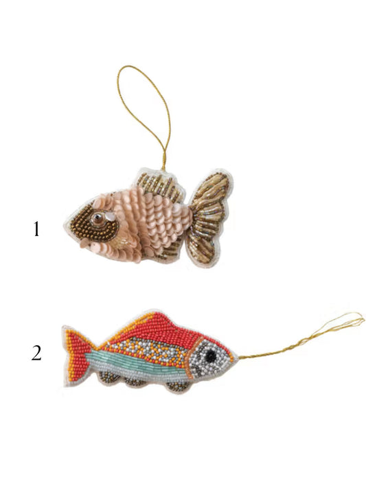 Handmade Beaded Fabric Fish Ornament with Sequin