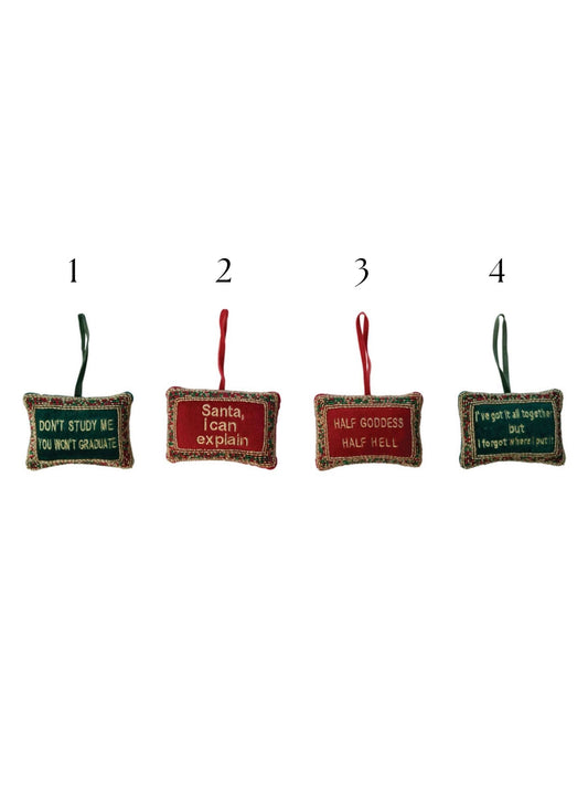 Handmade Beaded Velvet Pillow Ornament with Embroidery