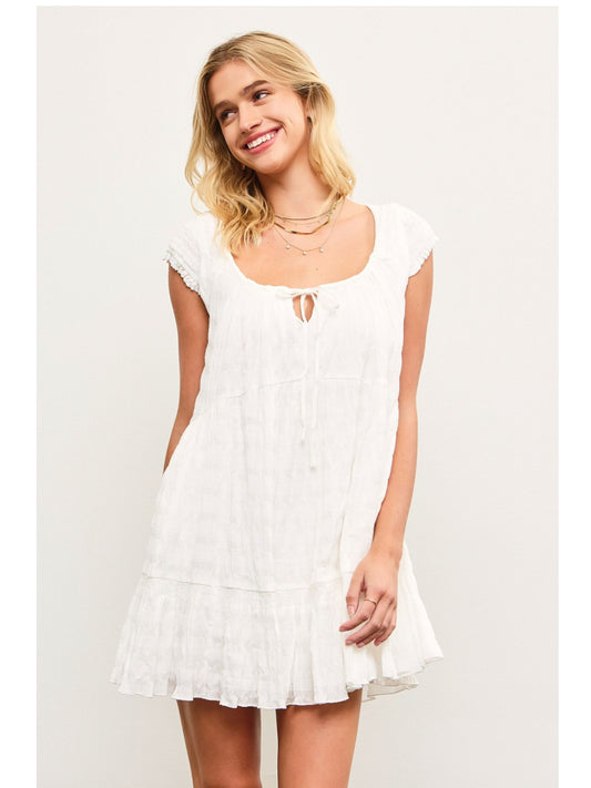 Scoop Neck Smocked Cap Sleeve Tiered Dress