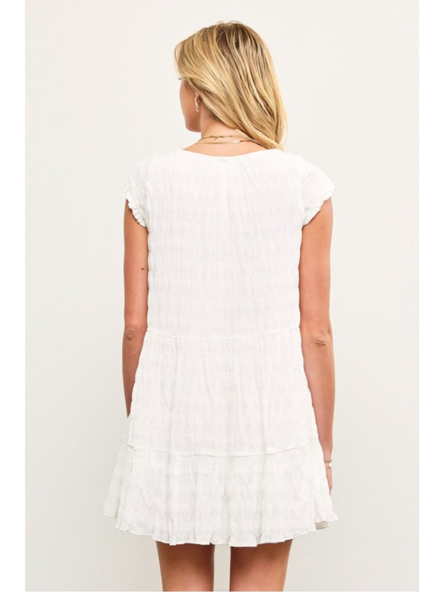 Scoop Neck Smocked Cap Sleeve Tiered Dress