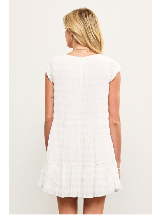 Scoop Neck Smocked Cap Sleeve Tiered Dress