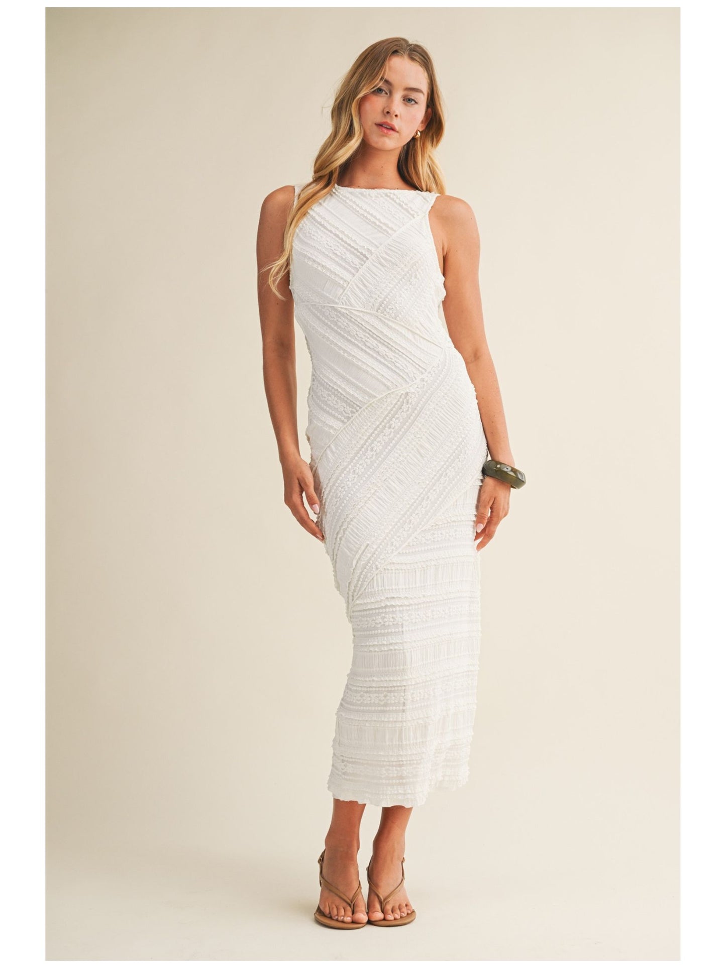 Textured Diagonal Lace Sleeveless Dress