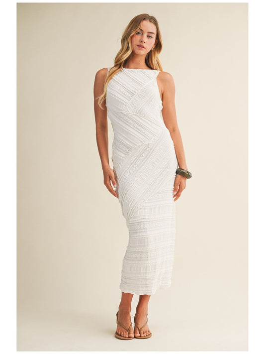 Textured Diagonal Lace Sleeveless Dress