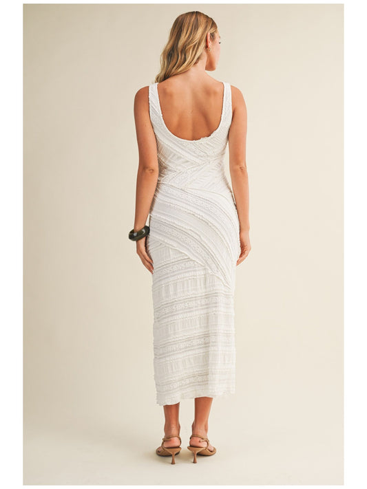 Textured Diagonal Lace Sleeveless Dress