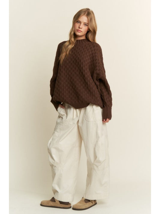 Cleo Oversized Mock Neck Checkered Sweater