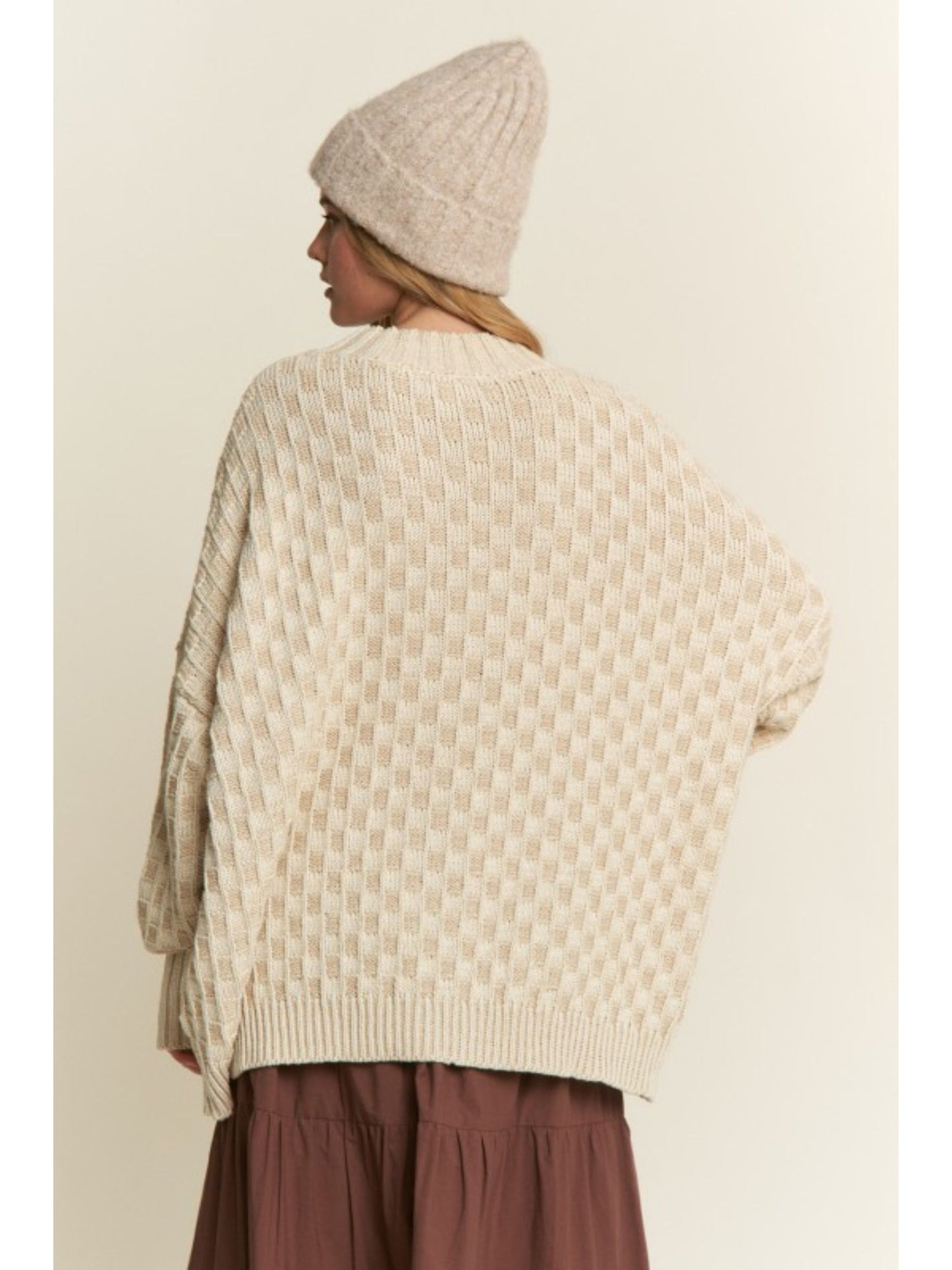 Cleo Oversized Mock Neck Checkered Sweater