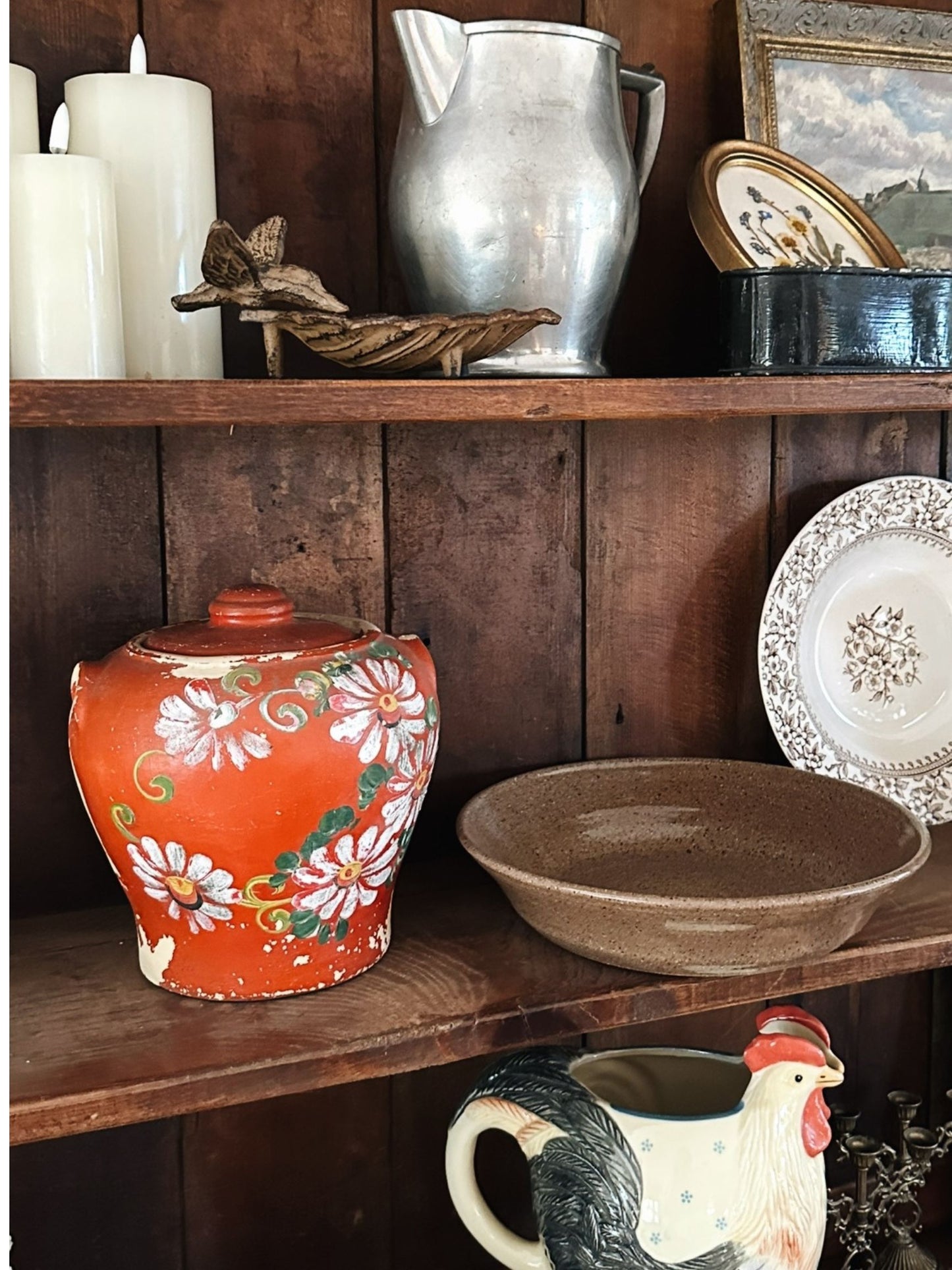 Vintage Floral Pottery with Lid - Pick Up Only