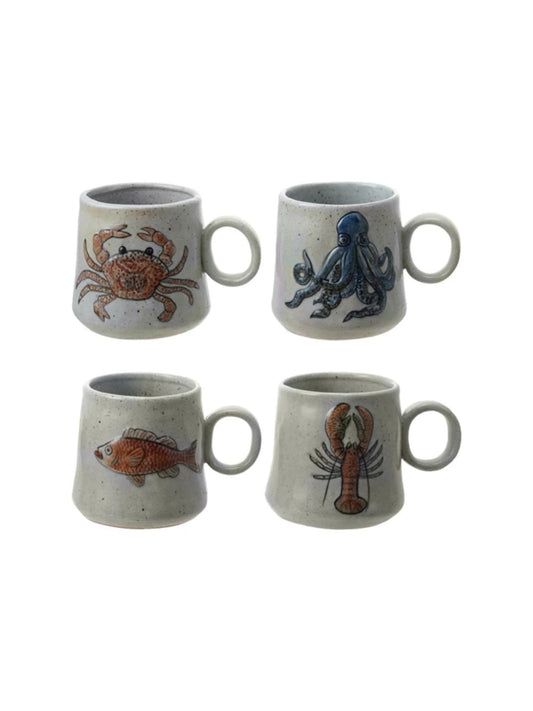 16 oz. Hand-Painted Stoneware Mug w/ Sea Creatures