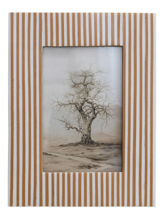 Resin Striped Photo Frame - White & Caramel