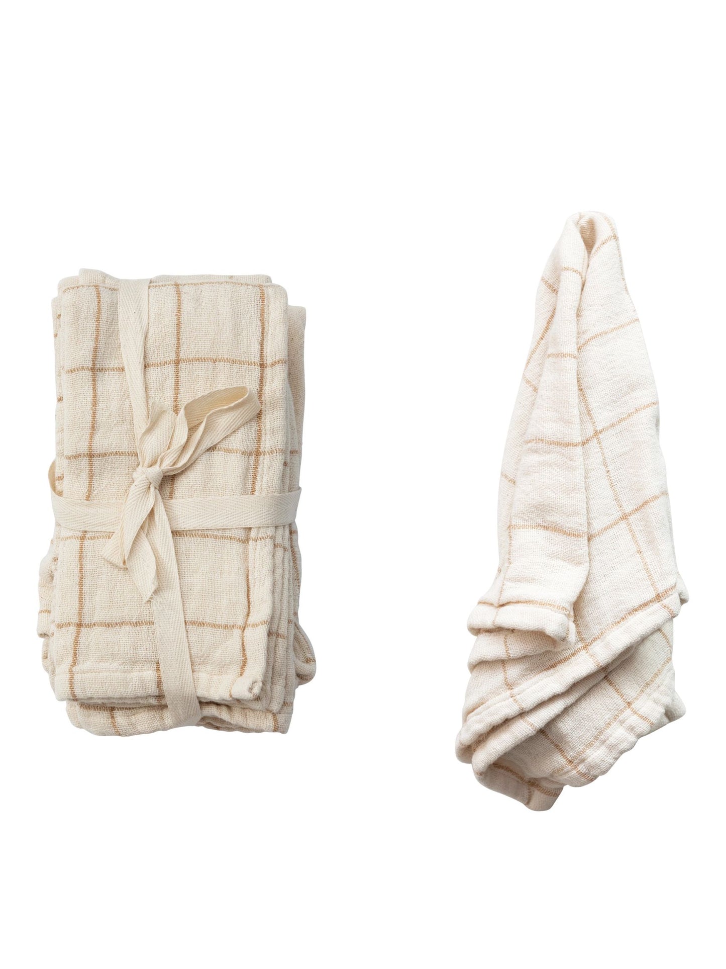 Cotton Double Cloth Napkins w/ Grid/Stripe - Set of 4