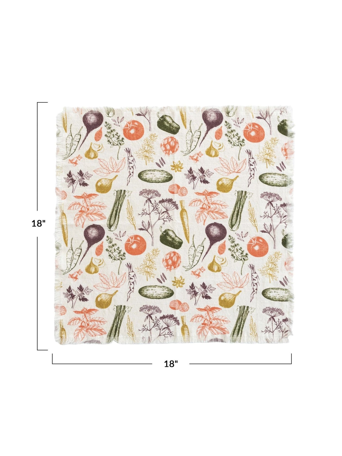 Cotton Printed Napkins w/ Vegetable Pattern & Fringe