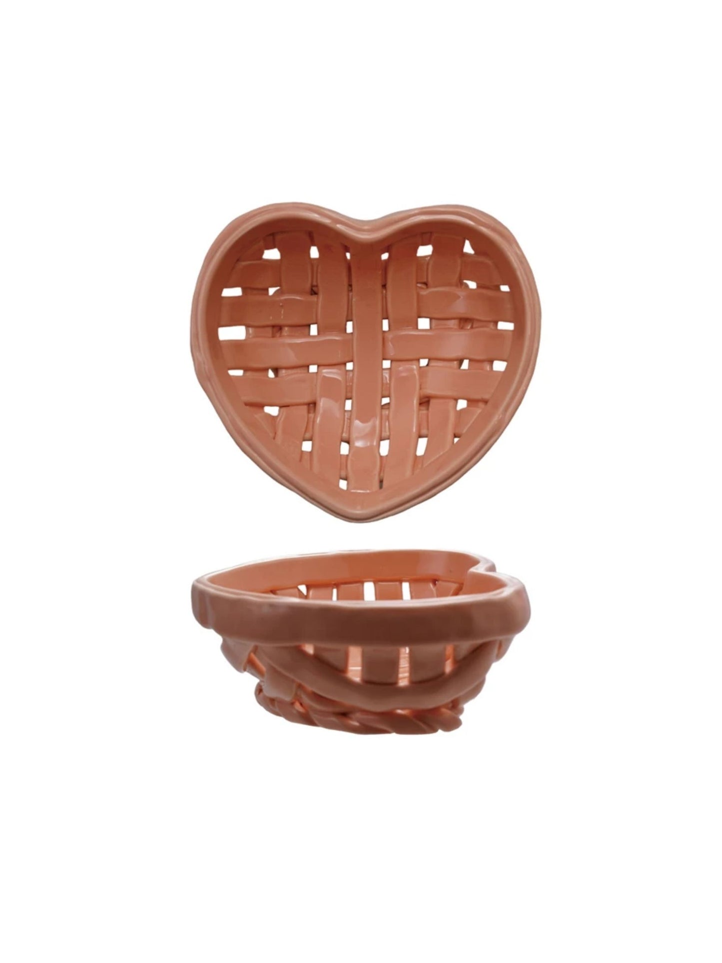 Handmade Stoneware Woven Heart Shaped Basket