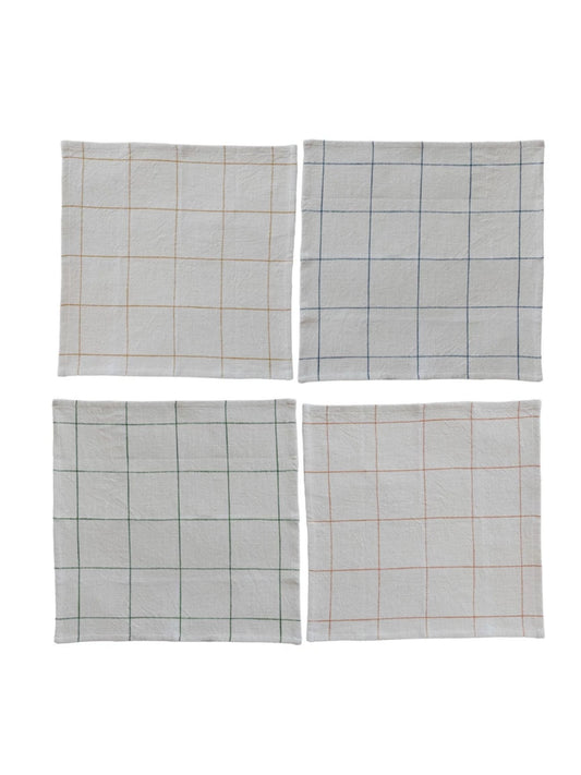 Woven Cotton Napkins with Grid Pattern
