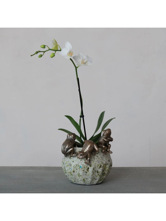 Resin Frog Pot Hanger - Distressed Gold Finish