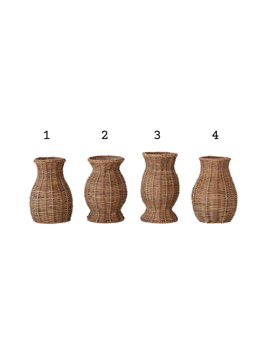 Hand-Woven Rattan Vase with Removable Glass Insert