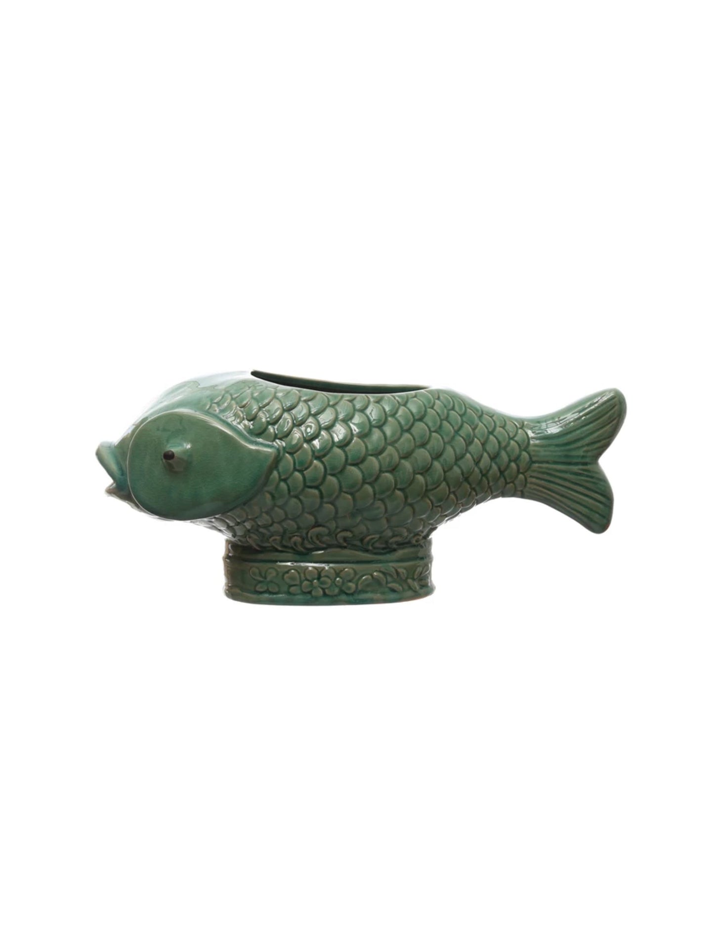 Debossed Stoneware Fish Planter - Pick Up Only