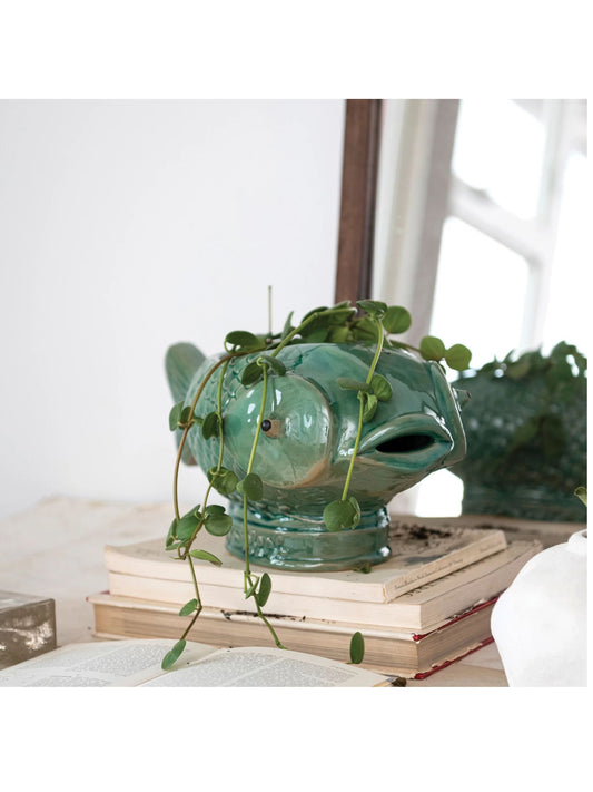 Debossed Stoneware Fish Planter - Pick Up Only