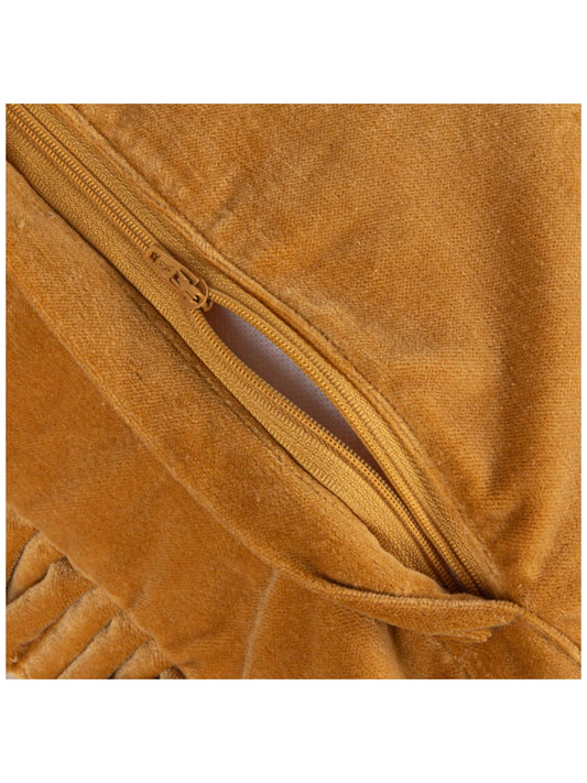 20" Square Cotton Velvet Pillow w/ Ruffled Trim, Mustard