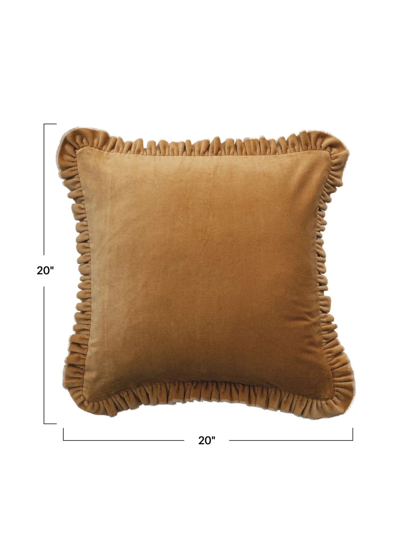 20" Square Cotton Velvet Pillow w/ Ruffled Trim, Mustard
