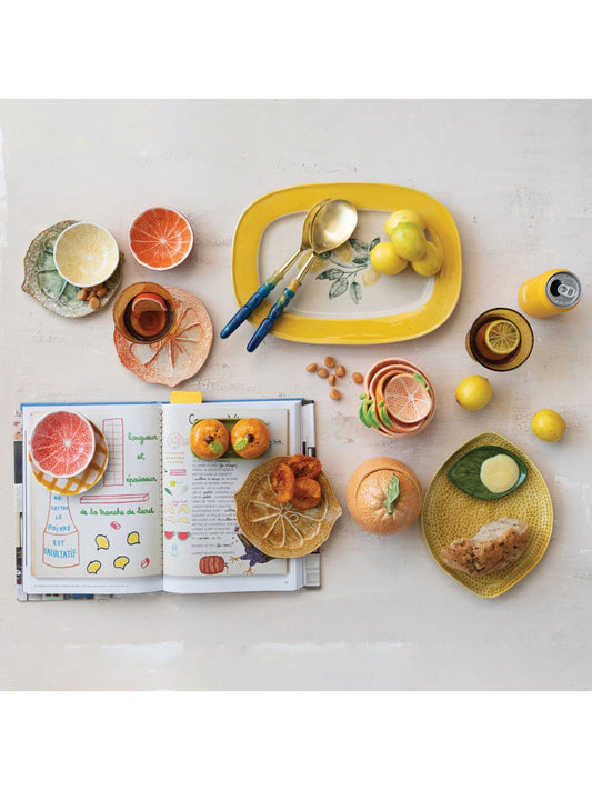 Stoneware Plate with Lemons, Reactive Crackle Glaze