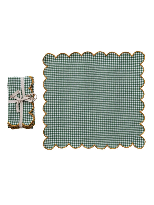 Cotton Scalloped Napkins with Contrasting Stitched Edges