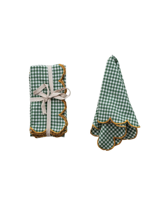 Cotton Scalloped Napkins with Contrasting Stitched Edges