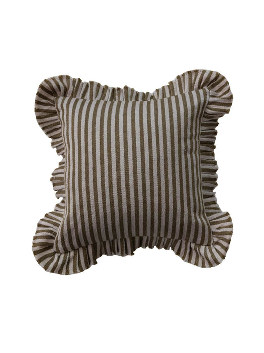 18" Square Woven Fabric Indoor/Outdoor Pillow with Stripes & Ruffle