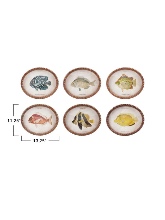 Oval Twisted Framed Glass Wall Décor w/ Vintage Reproduction Fish Image- Pick Up Only