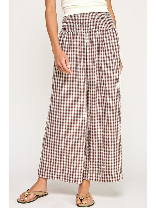 Gingham Linen Wide Leg Pants