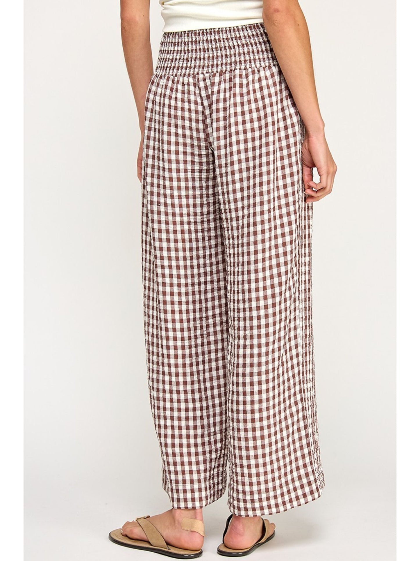 Gingham Linen Wide Leg Pants