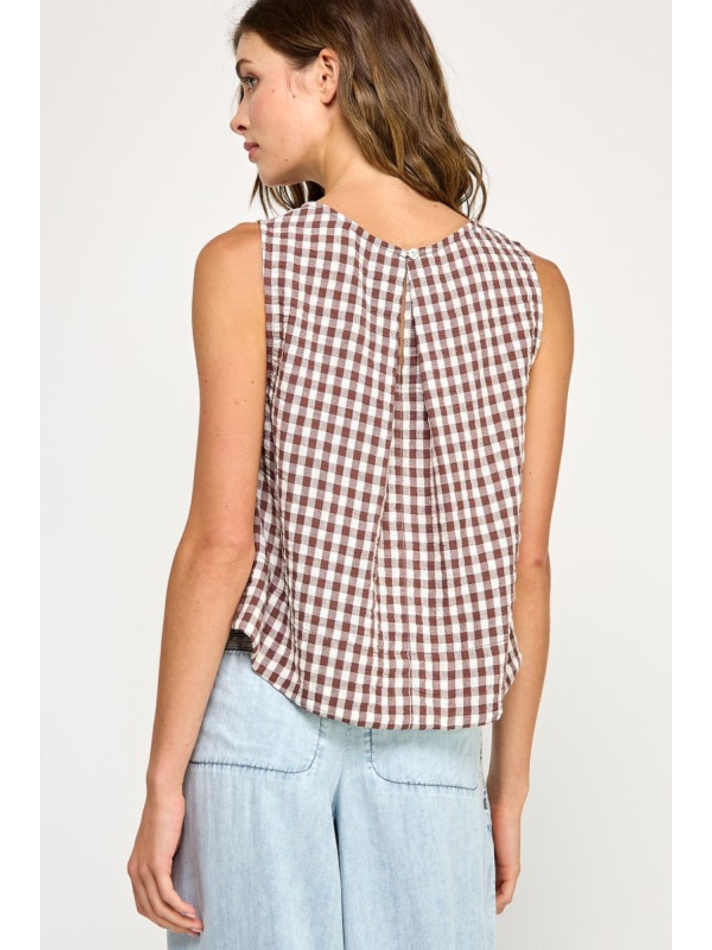 Gingham Linen Scoop Neck Tank