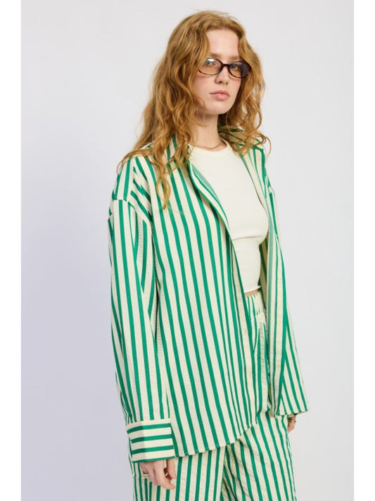 Green Oversized Striped Button Down