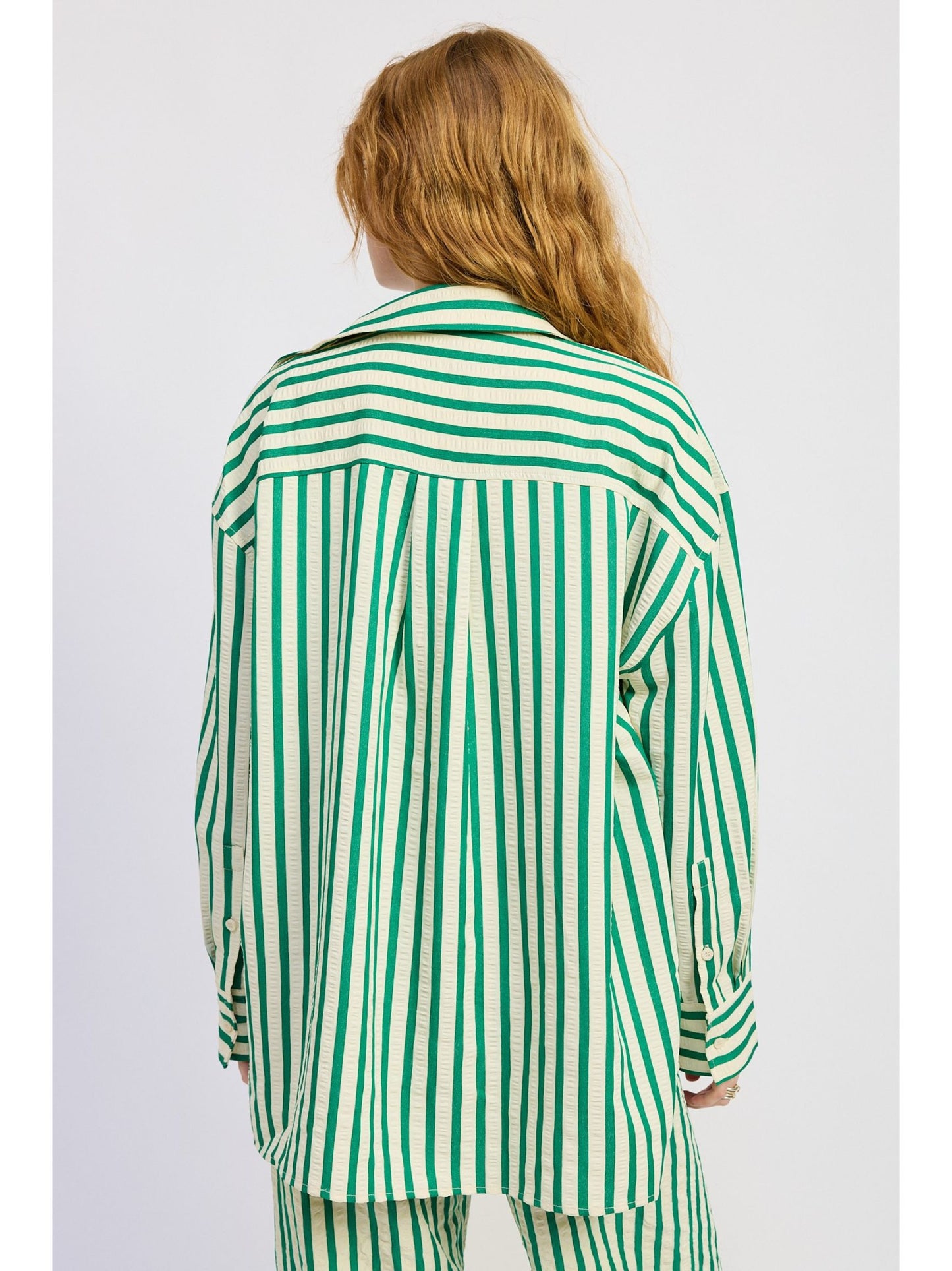 Green Oversized Striped Button Down