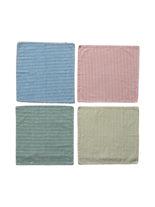 Woven Cotton Striped Napkins w/ Stitched Colored Trim