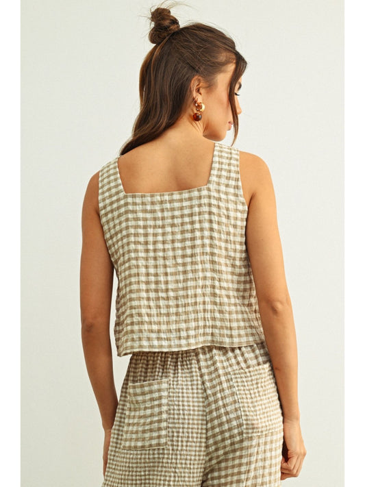 The Andrea Gingham Square Neck Sleeveless Top