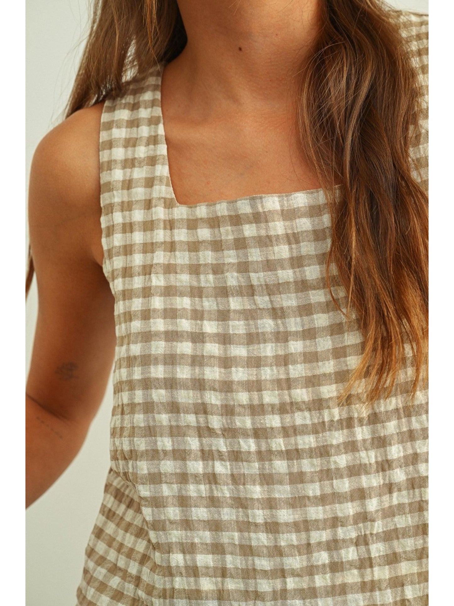 The Andrea Gingham Square Neck Sleeveless Top