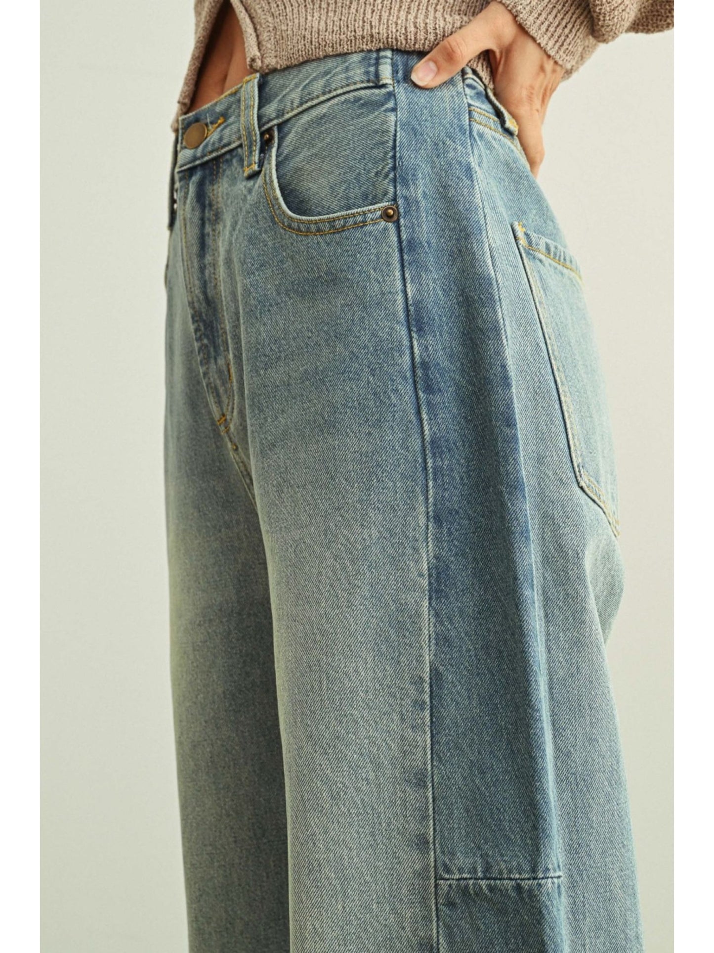 Mixed Denim Pant w/ Side Detail