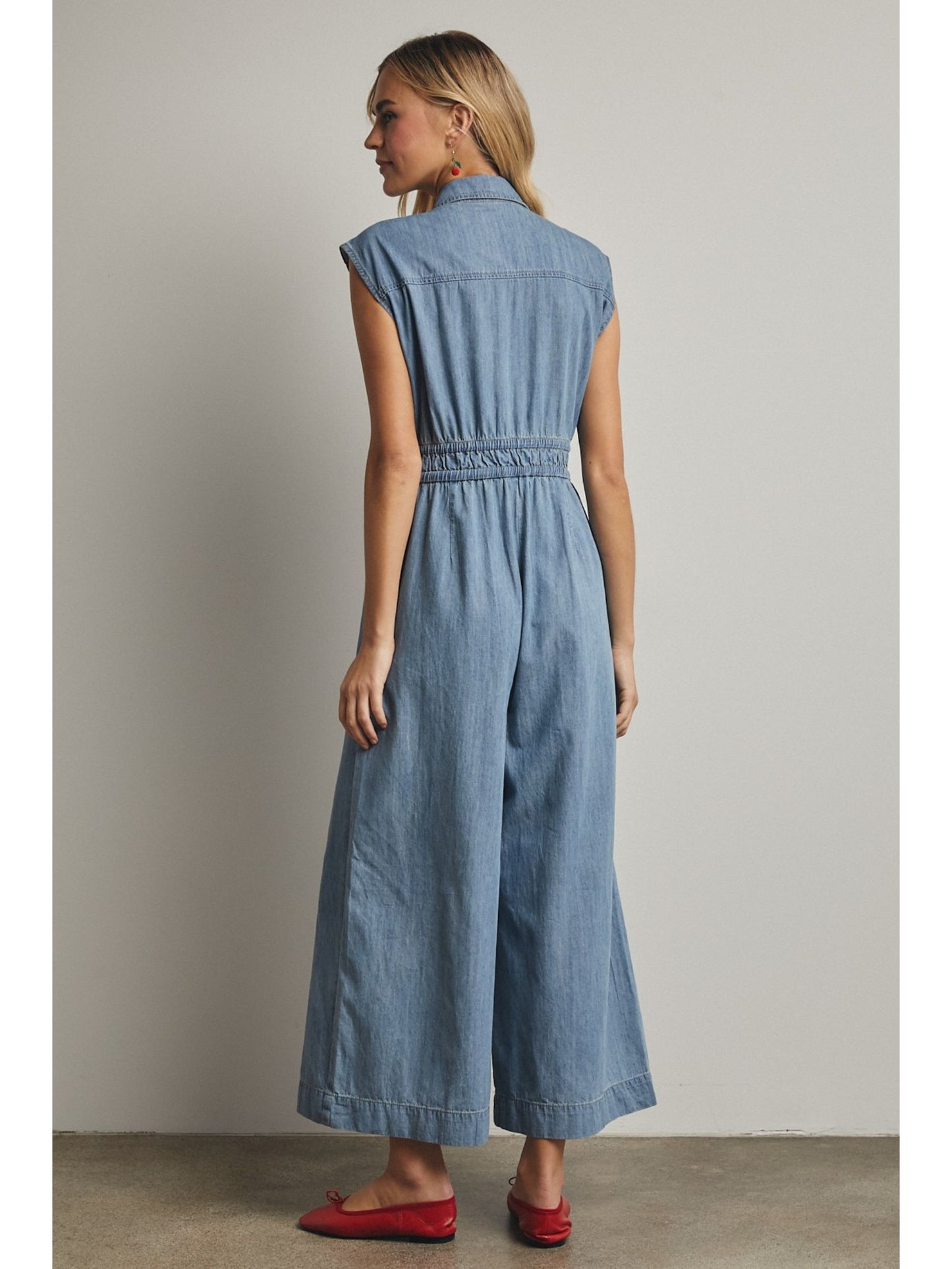 Cotton Denim Button-up Jumpsuit