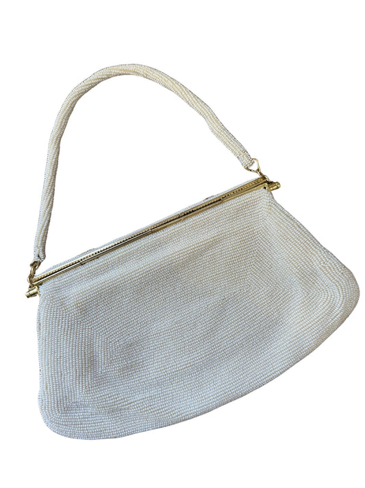 Vintage White Seed Bead Evening Bag