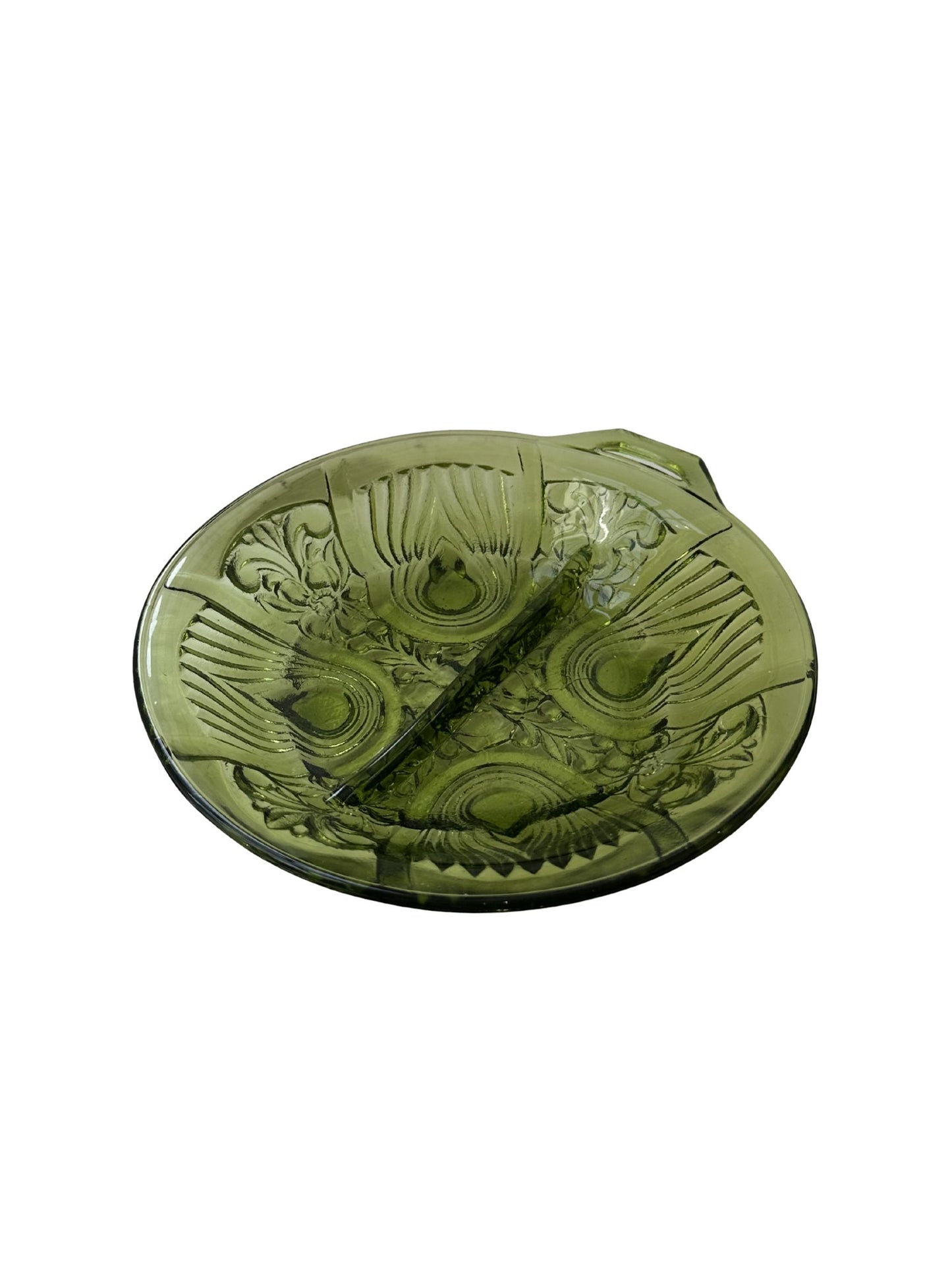 Vintage Indiana Glass Green Divided Dish