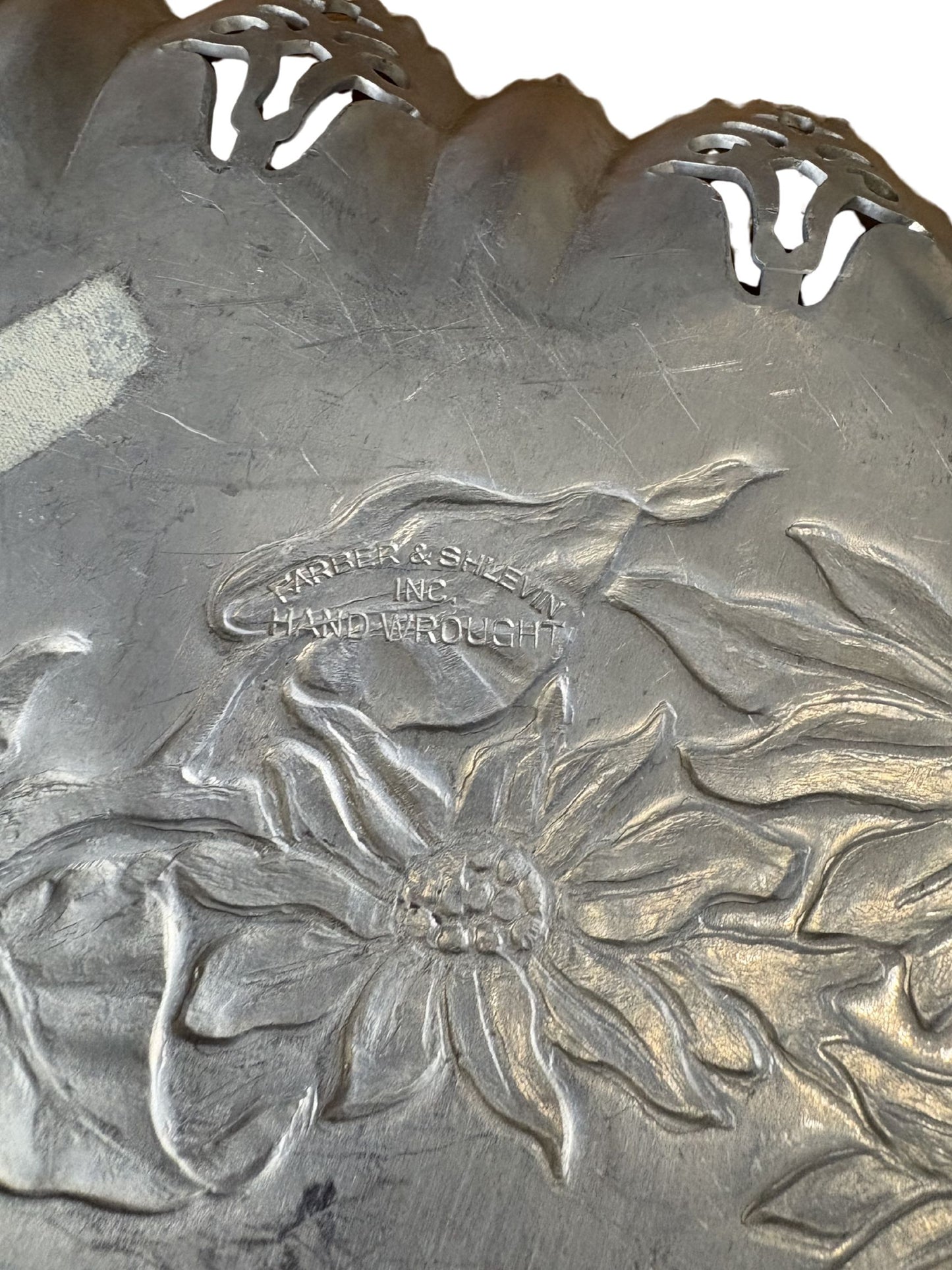 Vintage Hand Wrought Aluminum Floral Tray
