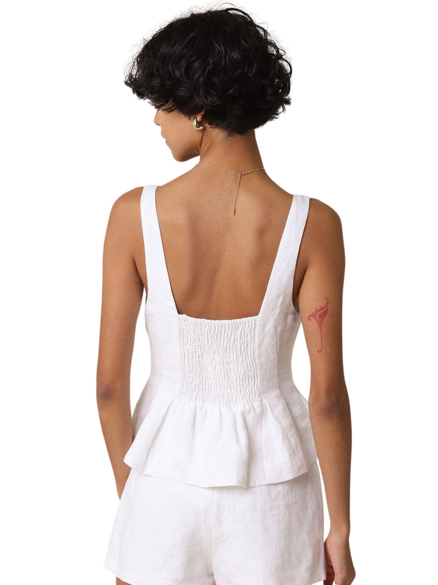 Alyay Linen Smocked Back Peplum Top