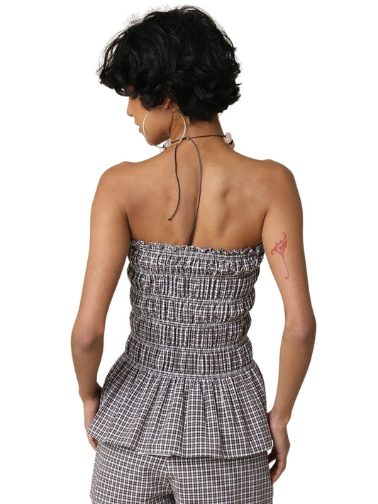 Brenda Gingham Smocked Strapless Top