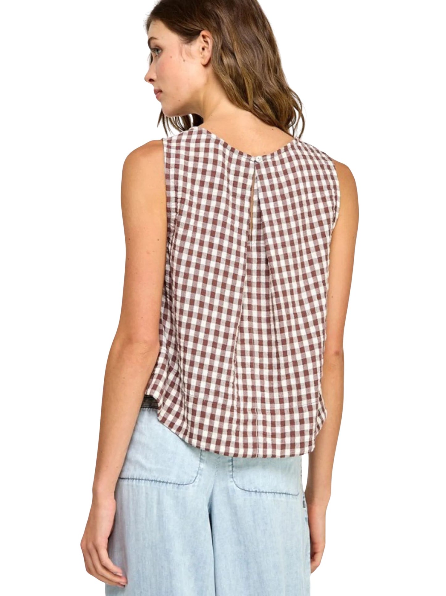 Gingham Linen Scoop Neck Tank