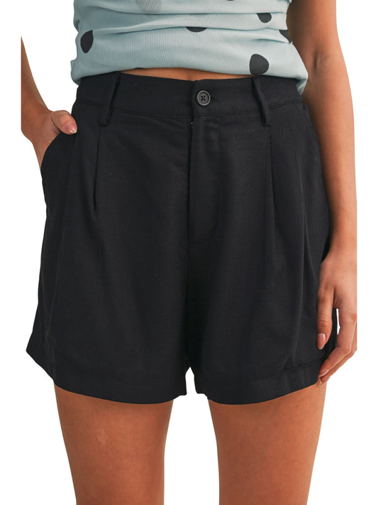 Linen Pleated Basic Shorts