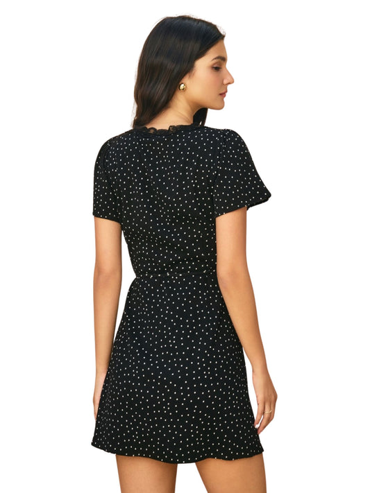 Polka Pop Lace Trim Wrap Mini Dress