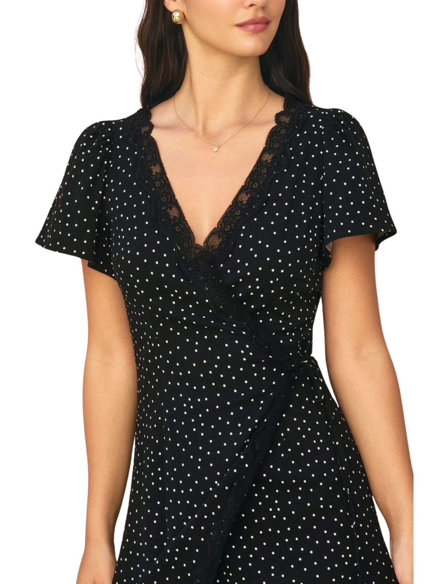 Polka Pop Lace Trim Wrap Mini Dress