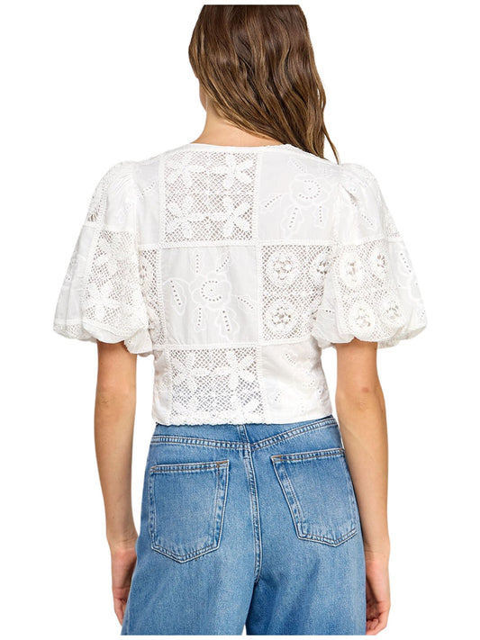 Embroidered Blouse w/ Tie Front